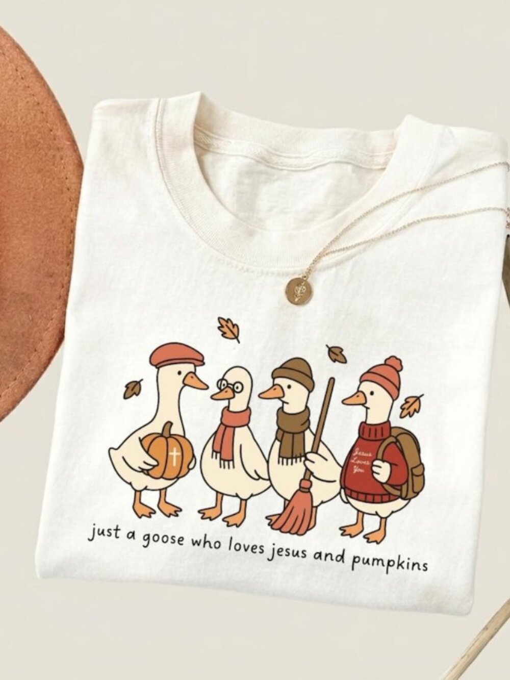 Just A Goose Who Loves Jesus And Pumpkins Shirt, Christian Fall Shirt